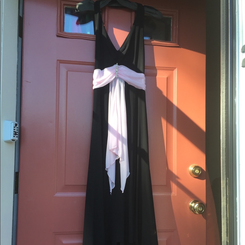 Studio 1940 Long Halter Dress Black w/ Pink Sash